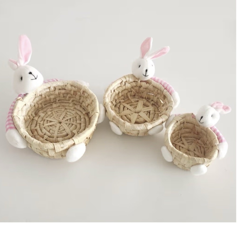 pink Straw Corn Husk Storage Basket Ornaments Storage Candy Sundries Basket